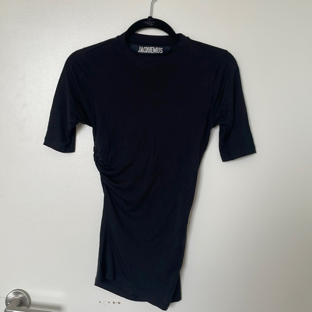 Black Jacquemus Knit T-Shirt with side gathering